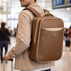 GUESS Brown Logo Backpack Travel School Zip Around Bag NWOT
